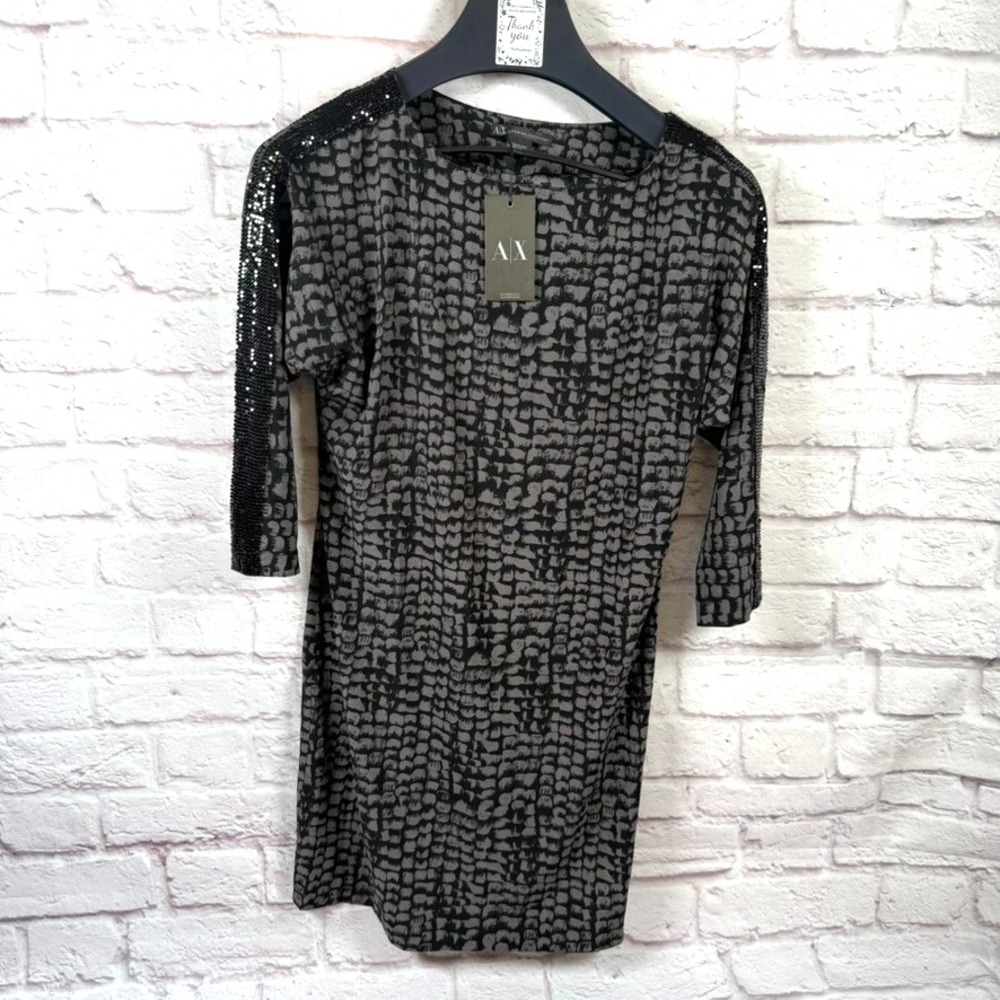 NWT A|X Armani Exchange‎ Womens Size 0 Black Tan Sequin Cocktail Dress Orig $128 - Picture 2 of 9